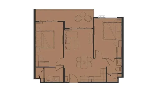 2-bedroom L floor plan
